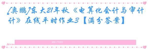 [奥鹏]东大21年秋《电算化会计与审计》在线平时作业3【满分答案】